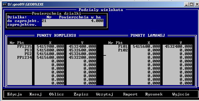 Odległość wpisujemy odległość nowego punktu od punktu PP1234, trzeba teŝ wpisać numer nowego punktu.