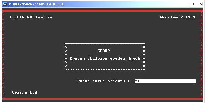 6. Uruchomić program GEO89: W celu uruchomienia programu GEO89 naleŝy kliknąć