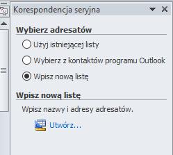 [5/20] WORD Rysunek 5. Tworzenie nowej listy adresowej W nowym oknie Nowa lista adresów wypełniamy poszczególne pola.