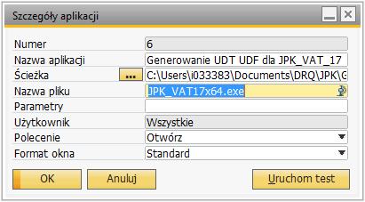 Automatyczne generowanie Tabeli JPK_VAT_17 oraz pola dodatkowego DataW W celu automatycznego wygenerowania pola UDF o nazwie DataW oraz tabeli UDT o nazwie JPK_VAT_17 można skorzystać z dostarczonej