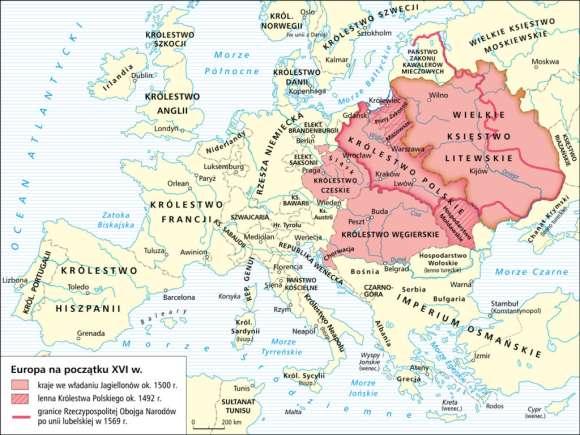 W XVI wieku dynastia Jagiellonów była jedną z dwóch (obok Habsburgów) najpotężniejszych dynastii panujących w Europie synowie Kazimierza IV Jagiellończyka byli władcami Polski, Litwy, Czech i