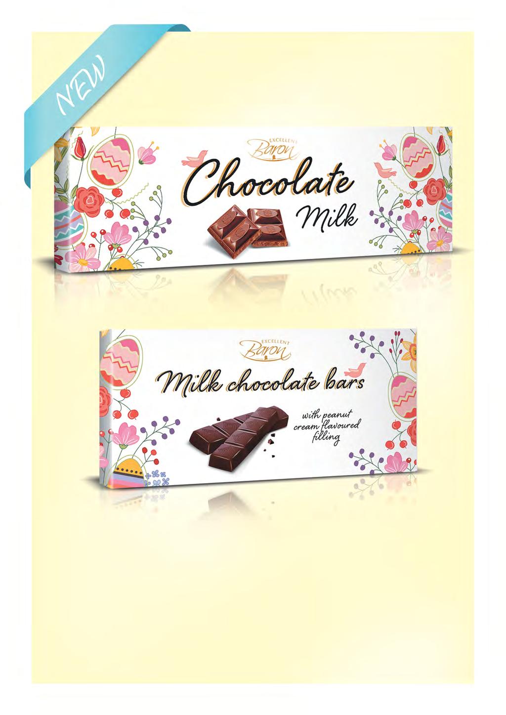 Pyszna, rozpływająca się w ustach czekolada mleczna Milk chocolate melting in the mouth Batoniki z czekolady mlecznej z niezwykłym nadzieniem arachidowym Milk chocolate bars with peanut cream filling