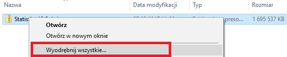 3. Wypakowanie pobranego archiwum Po pobraniu plików instalacyjnych należy wypakować zawartość pobranego archiwum. Do wypakowania można skorzystać z darmowego oprogramowania 7-zip.