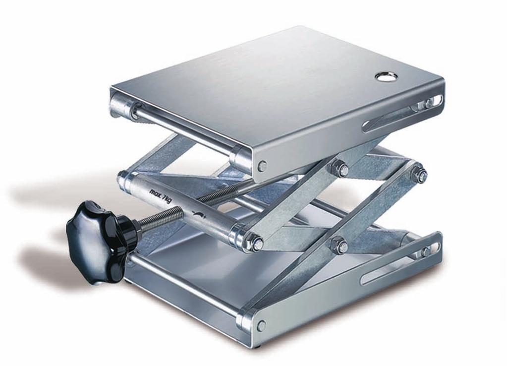 Podnośniki laboratoryjne Podnośniki laboratoryjne - Rotilabo Platformy z nierdzewnej stali szlachetnej. Mechanizm nożycowy z aluminium. Zgodne z DIN 12897. Gumowe antypoślizgowe nóżki.