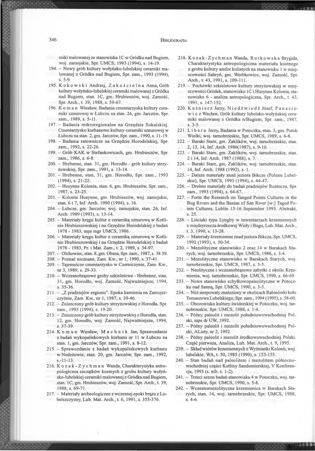 3 4 6 B ib l io g r a fia miki malowanej ze stanowiska 1C w Gródku nad Bugiem, woj. zamojskie, Spr. UMCS, 1993 (1994), s. 14-19. 194.