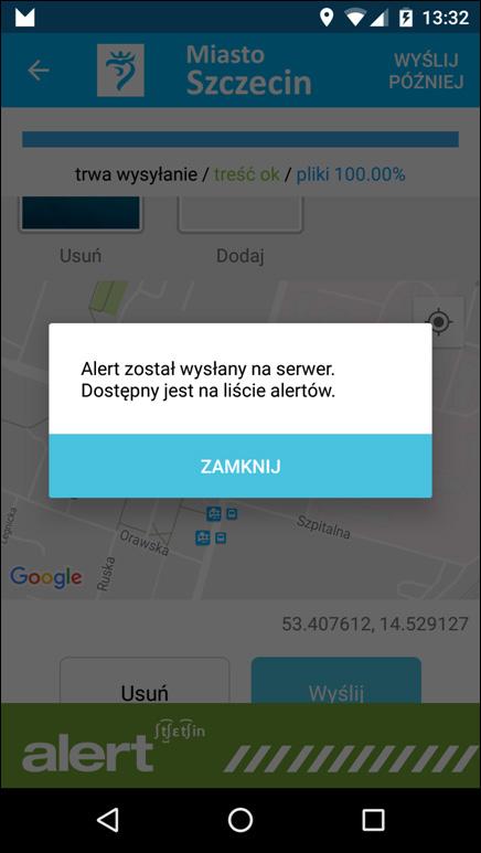 11 4.1. Proces wysyłania alertu Po kliknięciu przycisku Wyślij pojawia się pasek reprezentujący postęp w wysyłaniu alertu.