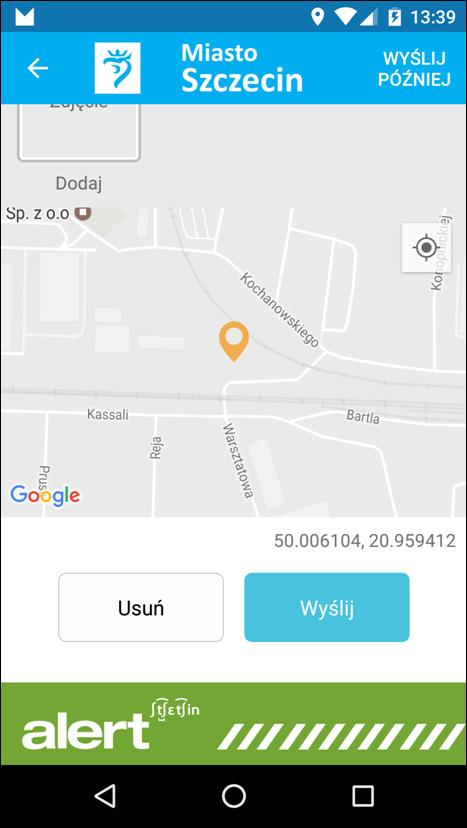 15 5.4 Ekran edycji zgłoszenia Ekran edycji zgłoszenia umożliwia wprowadzenie zmian w alercie zapisanym na urządzeniu.