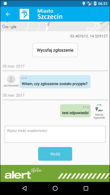 20 Współrzędne pod mapą informują o lokalizacji - długości i szerokości geograficznej zgłoszenia. Przycisk Wycofaj zgłoszenie umożliwia wysłanie prośby o wycofanie zgłoszenia z systemu.