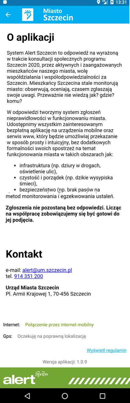 24 10. Ekran informacji o aplikacji Ekran wyświetla opis aplikacji, informacje kontaktowe oraz aktualnie zainstalowaną wersję.