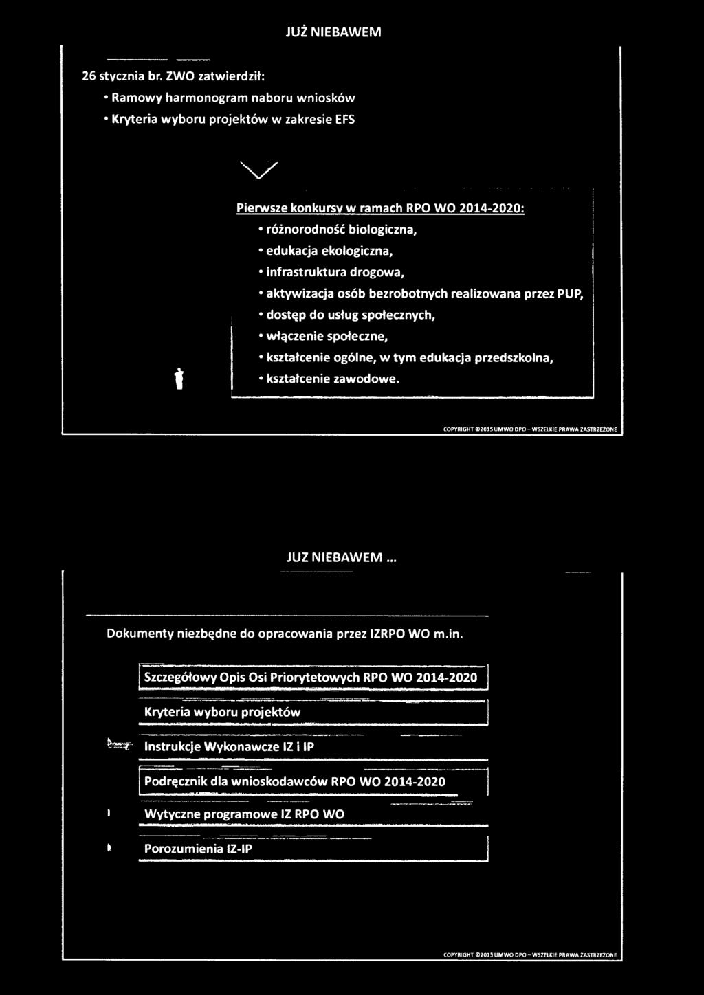 zawodowe. COPYRIGHT 2015 UMWO DPO-W SZELKIE PRAWA ZASTRZEŻONE JUZ NIEBAWEM... Dokumenty niezbędne do opracowania przez IZRPO WO m.in.