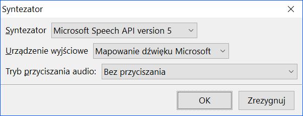 Ilustracja 9: Okno wyboru syntezatora w NVDA W Windows 10 zacznie mówić dołączony przez Microsoft polski syntezator Paulina. Nie jest on jednak doskonały.