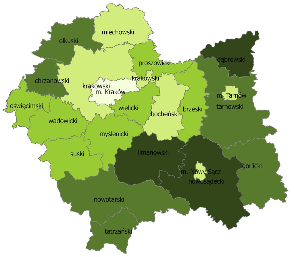 Statystyka rynku pracy Mapa 1 Przestrzenne zróżnicowanie stopy bezrobocia (%) w Małopolsce Dąbrowski Limanowski Nowosądecki Olkuski Chrzanowski Tatrzański Nowotarski Tarnowski Gorlicki Brzeski POLSKA