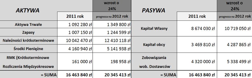 Przy konstruowaniu rachunku zysków i strat pro forma nie przewidziano w 2012 roku poważnych zmian w założonej strategii marketingowej spółki i zaplanowano, że koszty działalności w 2012 roku będą