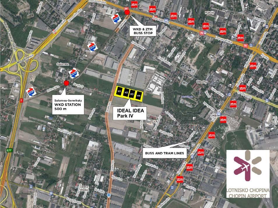 WKD & ZTM buss stop Salomea-Serwituty WKD station 5 m IDEAL IDEA PARK IV Buss and tram lines About Ideal Ideal Ideal Idea is one of the leading developers of high grade office and warehouse buildings