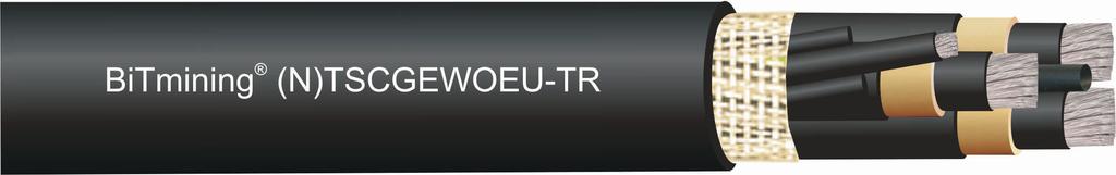 BiTmining (N)TSCGEWOEUTR Przewód oponowy górniczy giętki wleczny Dane techniczne: Temperatura pracy: ułożenie na stałe: 0 C do 90 C przewód ruchomy: 5 C do 80 C Maksymalna dopuszczalna temperatura