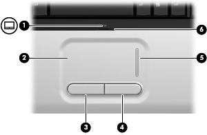 2 Elementy Elementy w górnej części komputera Płytka dotykowa TouchPad Element Opis (1) Wskaźnik płytki dotykowej TouchPad Biały: Płytka dotykowa TouchPad jest włączona.