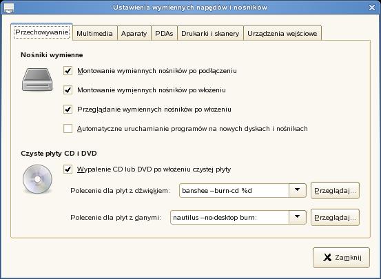 2-37 Mechanizm ten możesz skonfigurować dla następujących urządzeń i mediów: nośniki wymienne czyste płyty CD i DVD dźwiękowe płyty