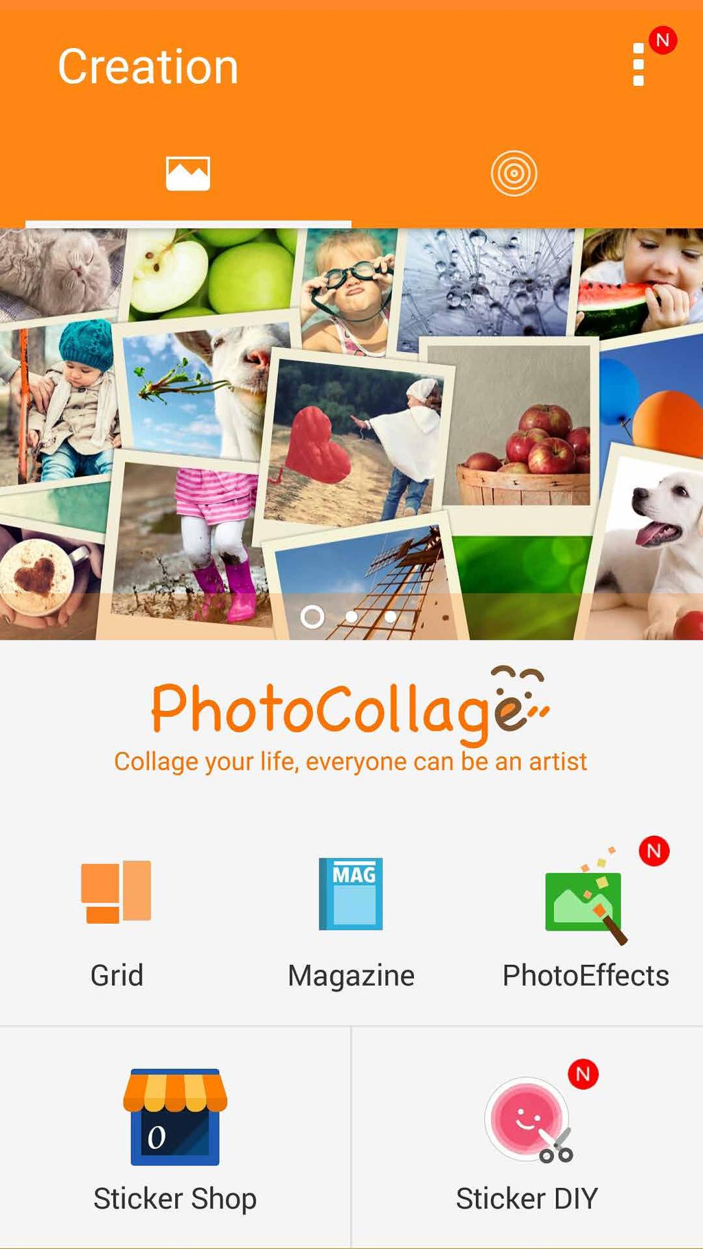 PhotoCollage Za pomocą aplikacji PhotoCollage można tworzyć kolaże z kolekcji zdjęć. Aby uruchomić aplikację PhotoCollage, stuknij pozycję stuknij pozycję PhotoCollage.