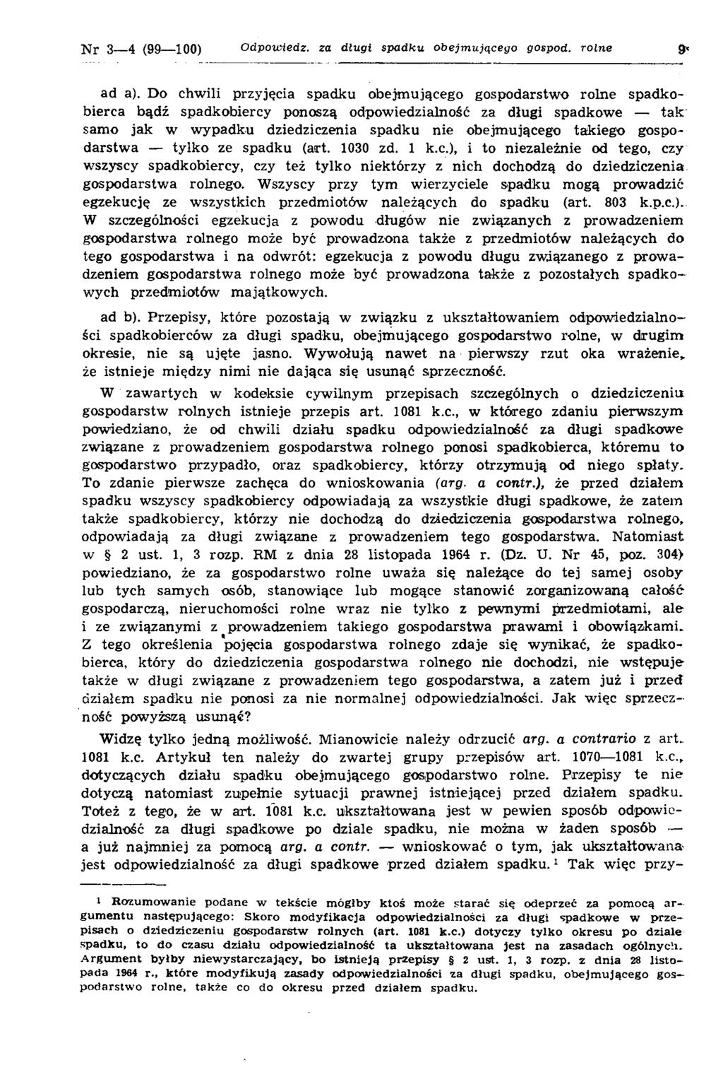 N r 3 4 (99 100) Odpowiedz, za długi spadku obejm ującego gospód, rolne ad a).