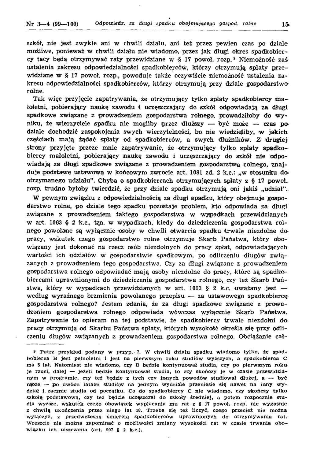 N r 3 4 (99 100) Odpowiedz, za długi spadku obejm ującego gospod.