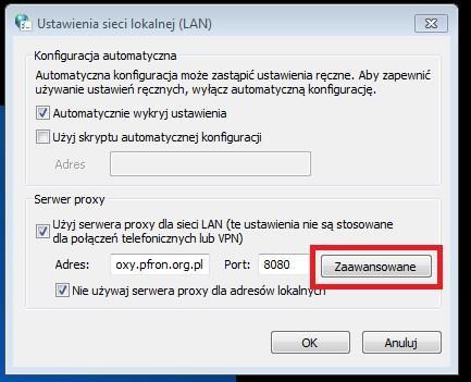 W oknie Ustawienia serwera proxy należy w