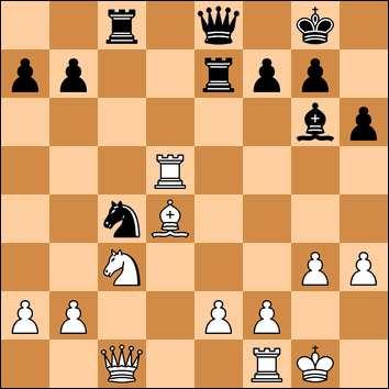 wymianie figur na polu g2. W partii nastąpiło dalej 17...Gh5 18.G:d5 (teraz już można bić - nie ma obawy zajazdu czarnego gońca na...h3:g2) 18...Gg6 19.Hc1 S:d5 20.W:d5 Sc4 21.Gd4.