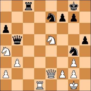 miałyby przewagę przestrzeni i w zasadzie rozstrzygającą przewagę materialną (dwa pionki na skrzydle hetmańskim przeciwko jednemu). Czarne zagrały więc 25...Sd7-f6.