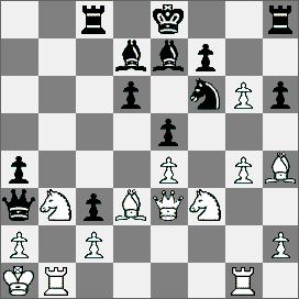 1369.Obrona Caro Kann [B11] GM Fischer GM Larsen 1.e4 c6 2.Sf3 d5 3.Sc3 Gg4 4.h3 Gf3 5.Hf3 Sf6 6.d3 e6 7.a3 Gc5 8.Ge2 0 0 9.0 0 Sbd7 10.Hg3 Gd4 11.Gh6 Se8 12.Gg5 Sdf6 13.Gf3 Hd6 14.Gf4 Hc5 15.