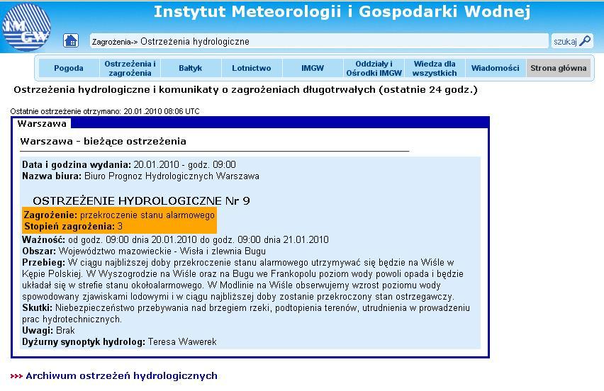 System monitoringu hydrologicznego w Polsce zagrozenia powodziowe,