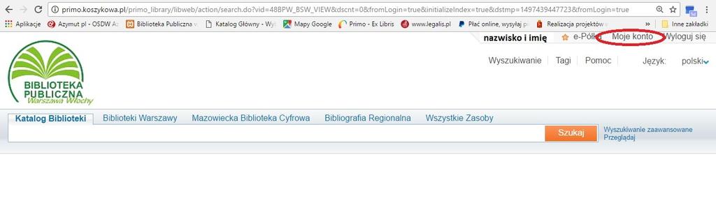 Wpisujemy identyfikator z karty czytelnika (pod kodem kreskowym) oraz PIN otrzymany w Bibliotece.