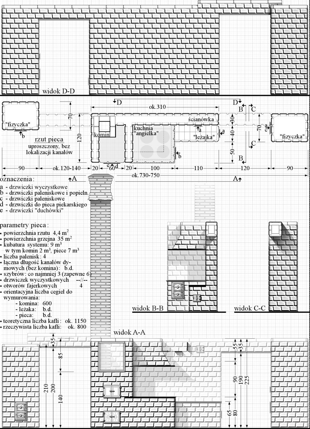 3.4. TRADYCYJNE PIECE KAFLOWE Z KOMINAMI KOLUMNOWYMI, ROZPLANOWANE OSIOWO 119. RYSUNEK 3.4.1. System pieców w domu we wsi Kuchmy Stare (nr 2) w gminie Michałowo (rys.