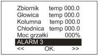 USTAWIANIE TEMPERATUR ALARMÓW Przyciskami + oraz - należy wybrać z menu temperaturę której mają dotyczyć nastawy. Wybór potwierdzamy przyciskając OK Pojawia się okno ustawiania temperatury alarmu.