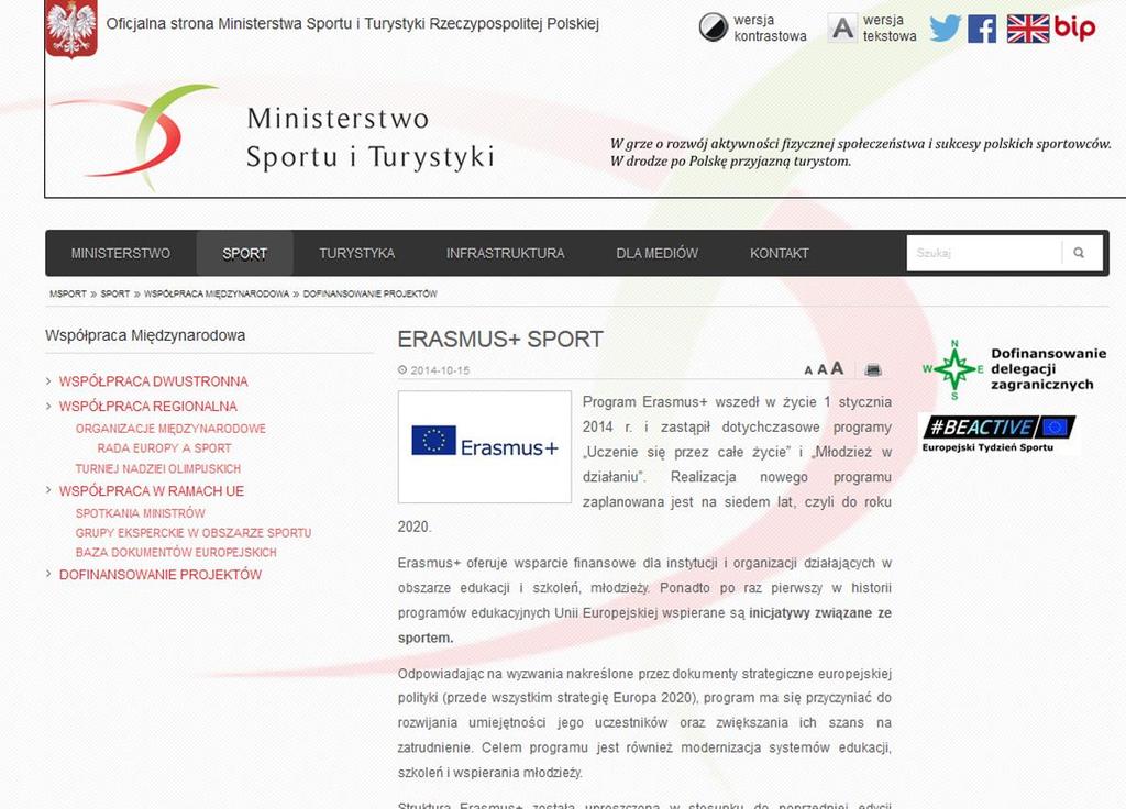 Strona internetowa Ministerstwa Sportu i Turystyki