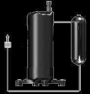 Odzysk oleju w standardowej sprężarce powoduje stratę ciśnienia czynnika chłodniczego wypływającego ze sprężarki.