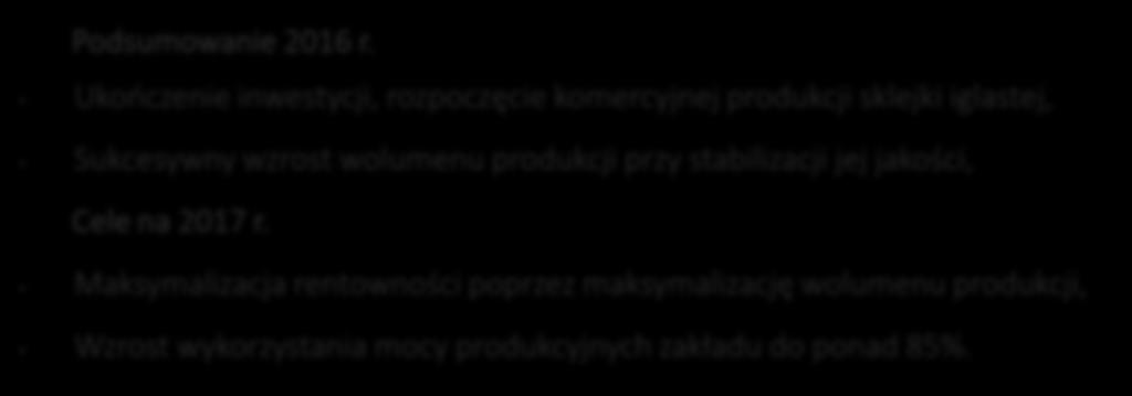 Maksymalizacja rentowności poprzez maksymalizację wolumenu produkcji, Wzrost wykorzystania mocy produkcyjnych zakładu do ponad 85%. Produkcja sklejki w zakładzie MIRROR w 2016 r.