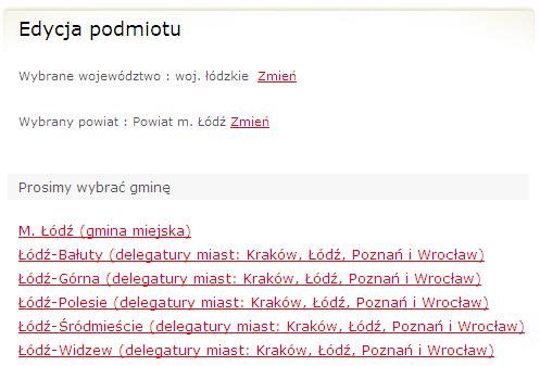 Wybór gminy. Wybór miasta.