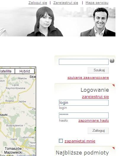 W części głównej strony znajduje się treść właściwa dla każdego elementu. W tym miejscu będą pokazywać się formularze rejestracji, logowania, dane podmiotów, artykuły, itp. D.