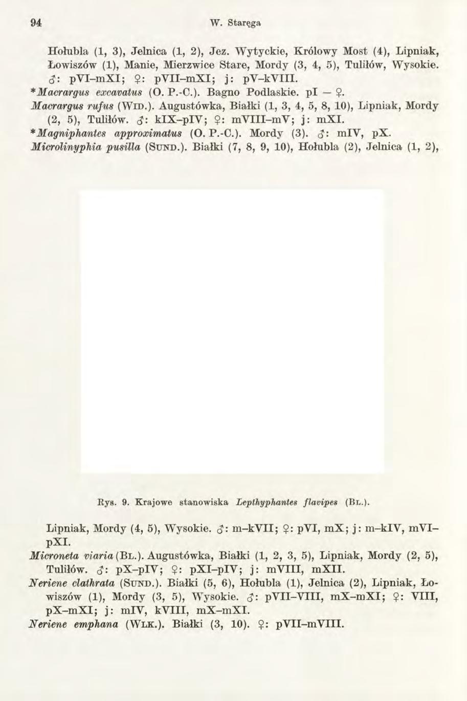 94 W. Staręga Hołubią (1, 3), Jelnica (1, 2), Jez. Wytyckie, Królowy Most (4), Lipniak, Łowiszów (1), Manie, Mierzwice Stare, Mordy (3, 4, 5), Tuliłów, Wysokie. <?