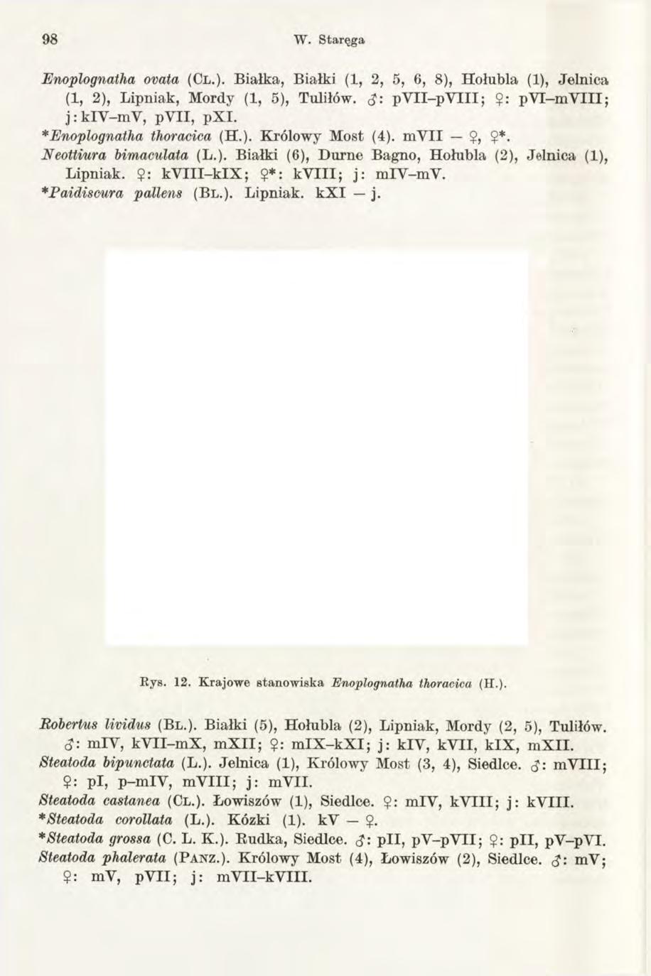 98 W. Staręga Enoplognatha ovata (Cl.). Białka, Białki (1, 2, 5, 6, 8), Hołubią (1), Jelnica (1, 2), Lipniak, Mordy (1, 5), Tuliłów. py II-p Y III; $: pv I-m Y III; j : kiy-mv, pyii, px I.
