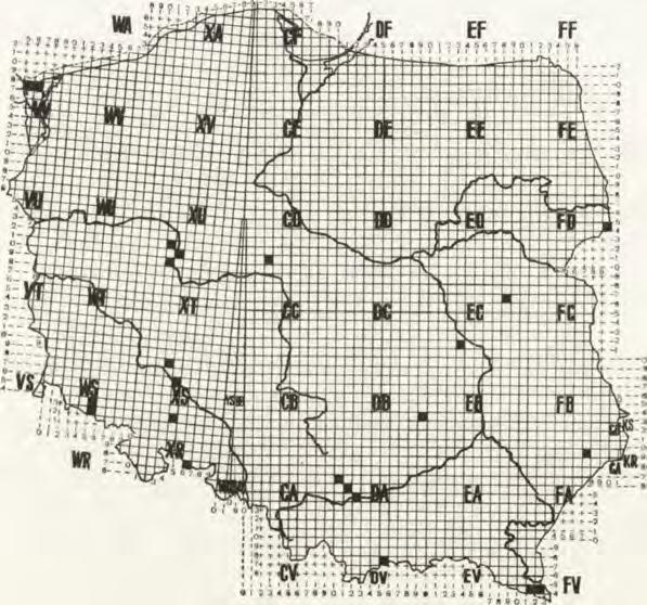 py II; $: kv -m IX ; j: m-ky, m Y II-X, m X II. Rys. 13. Krajowe stanowiska Paidiscura pollens (B l.). Theridion pinastri L. K. Jelnica (1), Królowy Most (4), Lipniak.