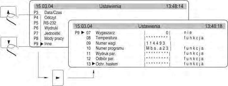 Wprowadzenie haseł i uprawnień dostępu Należy pamiętać, aby po wejściu po raz pierwszy do ustawień haseł i uprawnień dostępu (parametr P9 13 Ochr.