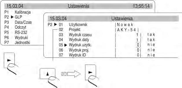 Poza zawartością w wydruku danych ustawionych w tej grupie menu, raport zawiera: masę odważnika kalibracyjnego pamiętaną przez wagę od ostatnio