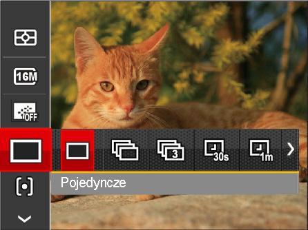 Ustawienia zdjęć seryjnych Użyj tego ustawienia do wykonywania zdjęć seryjnych. Po przejściu do tego trybu w celu użycia tej funkcji należy przytrzymać przycisk migawki. 3 zdjęcia Upływ czasu 30 sek.