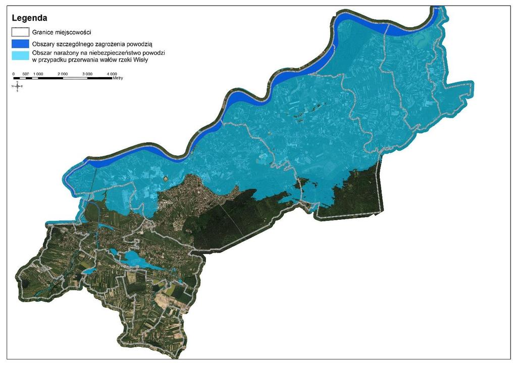 Rysunek 9. Mapa ryzyka powodziowego w gminie Niepołomice. Źródło: Urząd Miasta i Gminy Niepołomice.