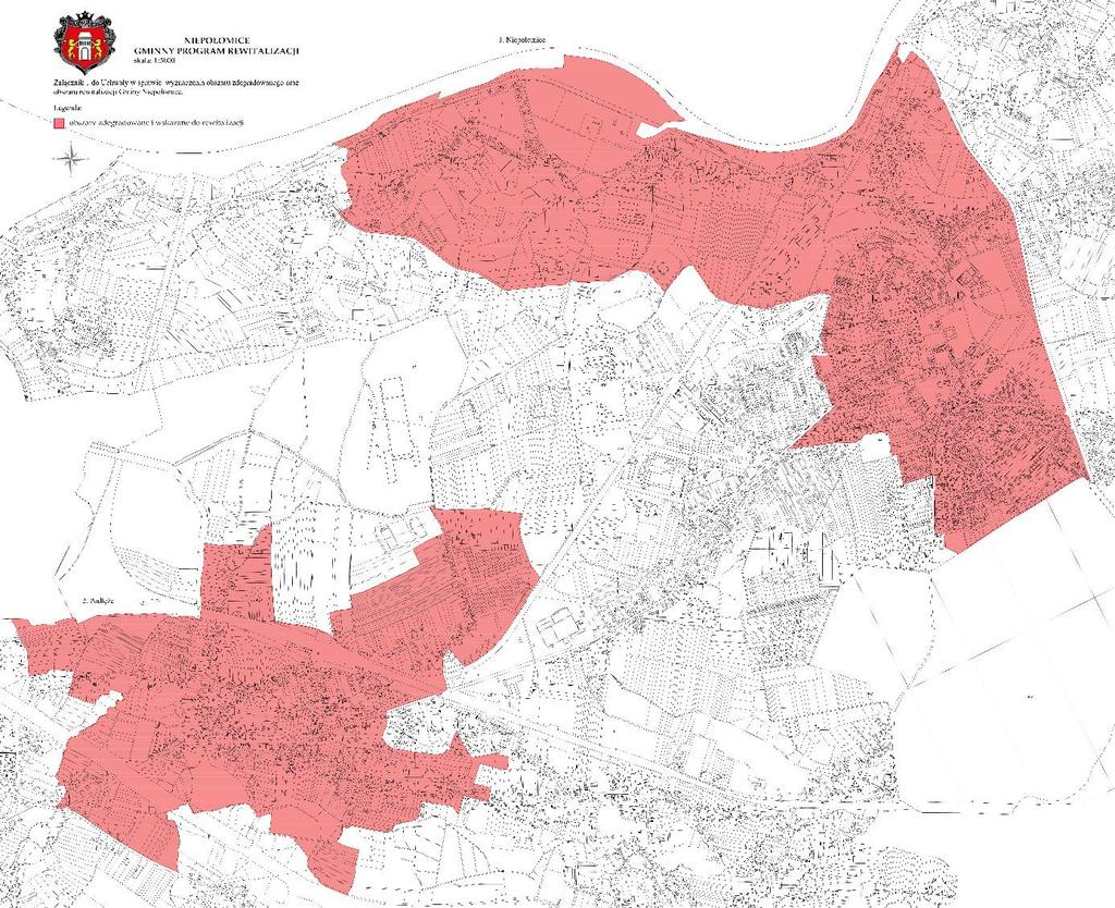 Rysunek 12. Granice obszaru rewitalizacji gminy Niepołomice. Powierzchnia obszaru rewitalizacji Gminy Niepołomice wynosi: 8,26 km 2 (8,6% powierzchni gminy), w tym: Podobszar 1.