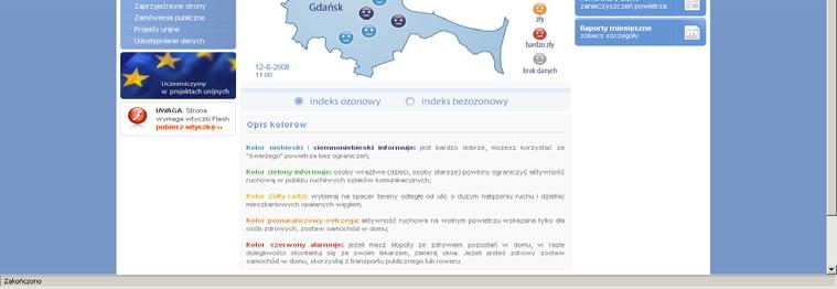 graficzny z wykorzystaniem indeksu jakości powietrza - ATMOLUDKA prezentowany jest stan powietrza. ATMOLUDEK występuje w 5 barwach, z których każda ma czytelne znaczenie.