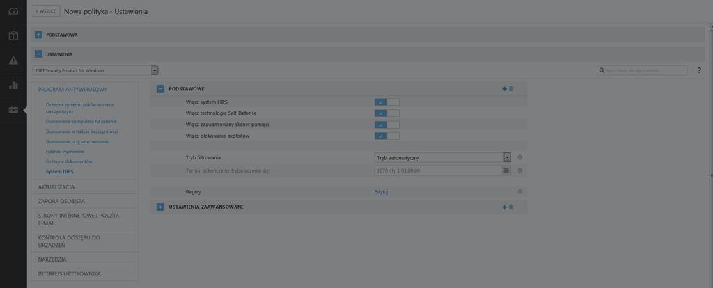 USTAWIENIA SYSTEMU HIPS DLA ESET ENDPOINT SECURITY & ESET ENDPOINT ANTIVIRUS HIPS (System zapobiegania włamaniom działający na hoście) chroni system od wewnątrz monitorując aktywności systemu