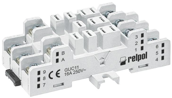 Gniazda i akcesoria GUC11 ❶ Do RUC faston 4,8x0,5, RUC-M Z zaciskami śrubowymi Przekrój przewodów: maks. 1 x 4 mm 2 / 2 x 2,5 mm 2 (1 x 12 / 2 x 14 AWG), min.