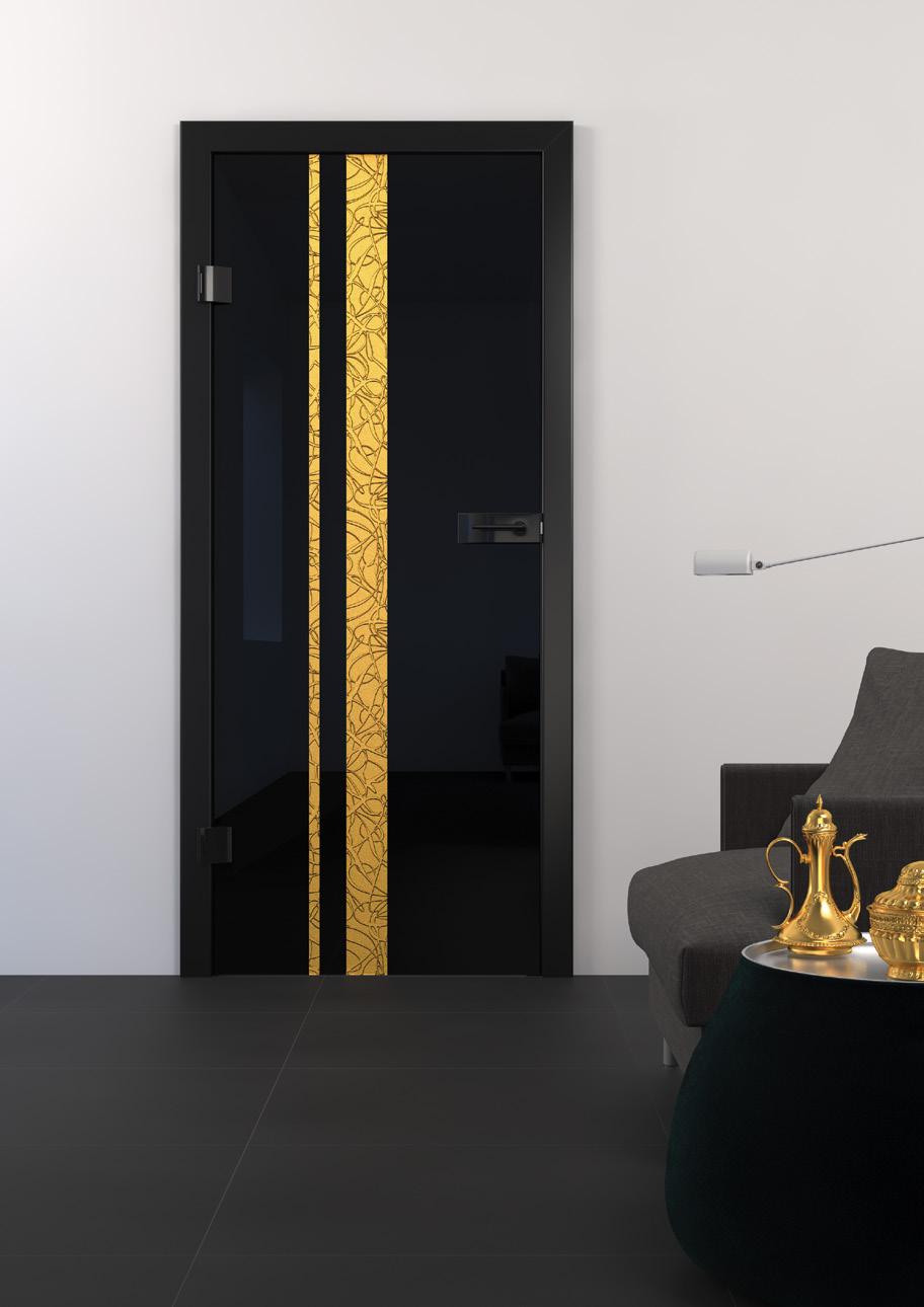 Ceres Nero System przymykowy Deluxe, zawiasy Universal Klamka Blade Kolor okuć Czarny Szkło hartowane,