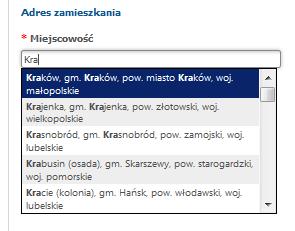 Rekrutacja do szko ł ponadgimnazjalnych. Rejestracja kandydata. S t r o n a 9 Adres zamieszkania kandydata Domyślnie w polu miejscowości pojawia się Łódź.